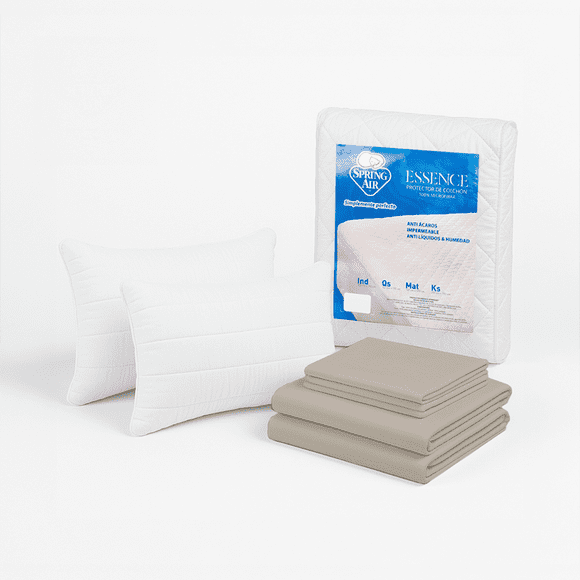 Kit de Descanso Spring Air 2 Almohadas Peach + Protector de Colchón + Sábanas , Kit Suave y Fresco.