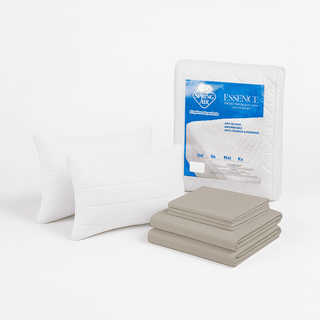 Kit de Descanso Spring Air 2 Almohadas Peach + Protector de Colchón + Sábanas , Kit Suave y Fresco.