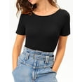 thumbnail image 3 of RYKJLWY Womens Jumpsuit Women's Round Collar Solid Short Sleeve Elastic Bodysuits Jumpsuits Rompers for Women(Black,M), 3 of 5