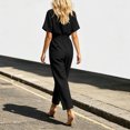 thumbnail image 4 of Women's Short Sleeve Casual Jumpsuit with Elastic Waist Pockets Summer Lightweight Solid Color Crew Neck Straight Leg One Piece Romper, 4 of 7