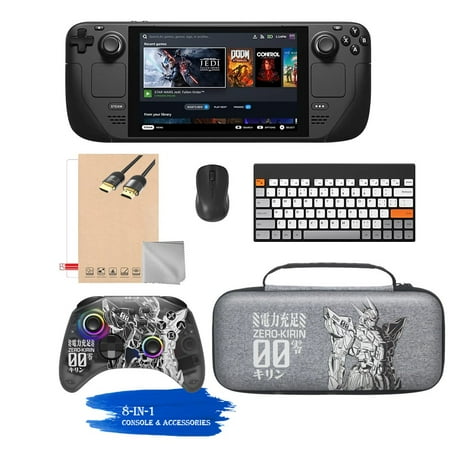 Valve Steam Deck 512GB Handheld Console, 7-inch Touchscreen, 1280x800 Resolution, Ergonomic Design, Mytrix Zero-Kirin Wireless Pro Controller & Carrying Case, 7 Accessories: 8 in 1 Bundle