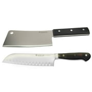 Wusthof Classic 6" Cleaver Knive Black with 7" Hollow Edge Santoku Kitchen Knife