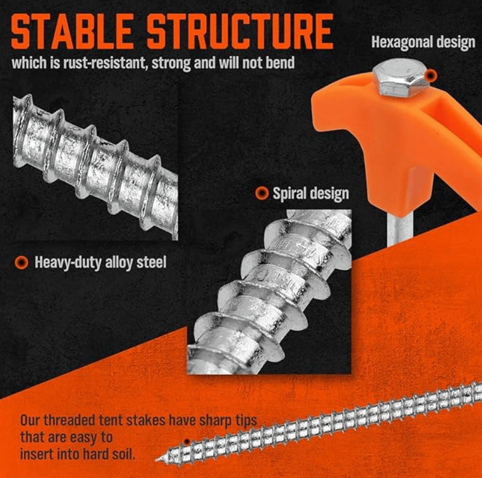 Tent Stakes Heavy Duty - 8" Screw in Tent Stakes - Ground Anchors Screw in - Tent Pegs Camping Stakes - Metal Threaded Tent Spikes