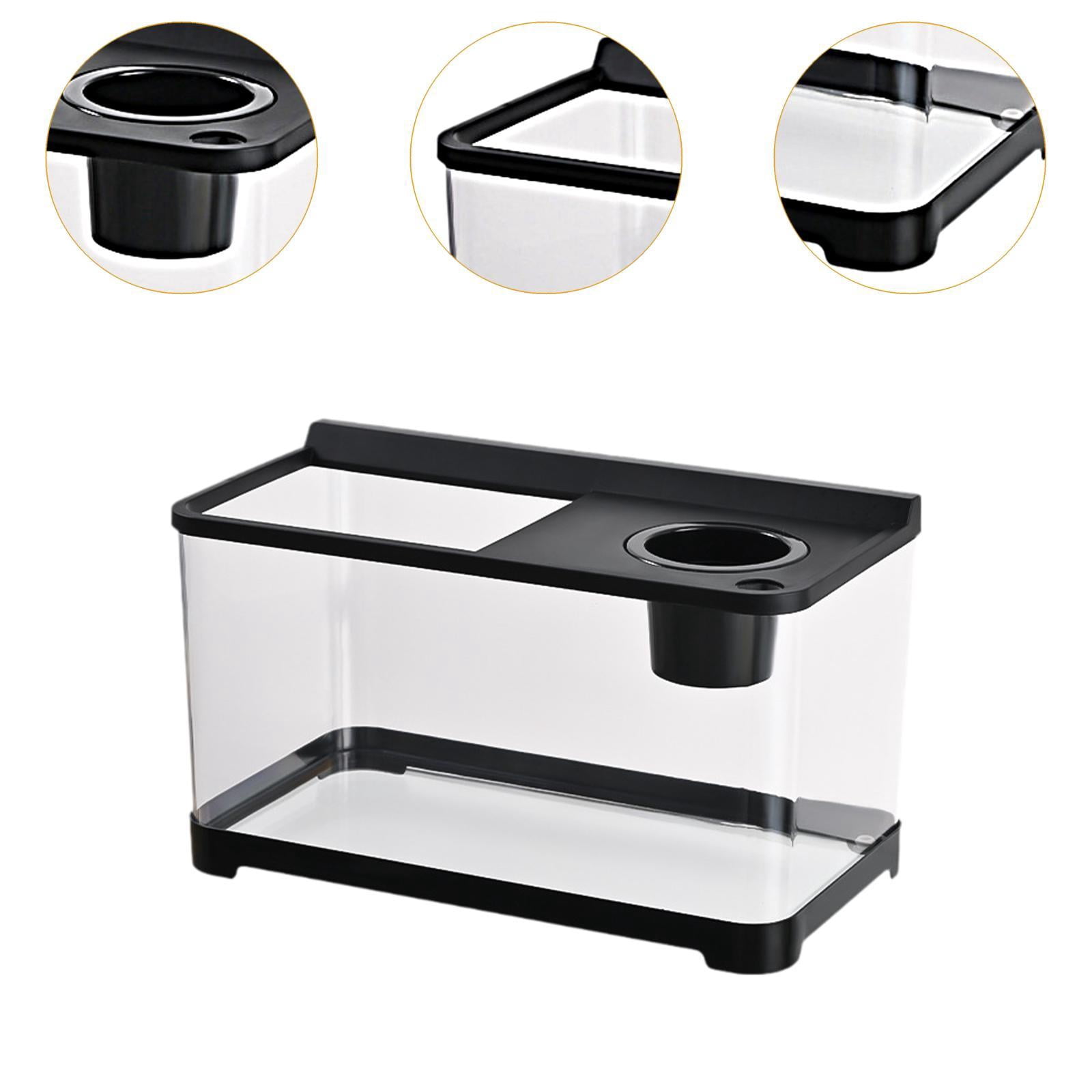 FashionCha Betta Fish Tank Mini Fish Tank 34x21x20 cm Transparent Amphibian Feeding Box Fish Bowl Reptile Terrarium for Turtle Frog Fish Black