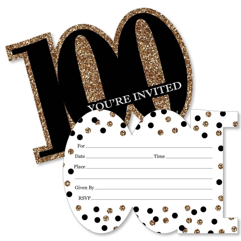 Adult 100th Birthday Gold Shaped FillIn Invitations Birthday