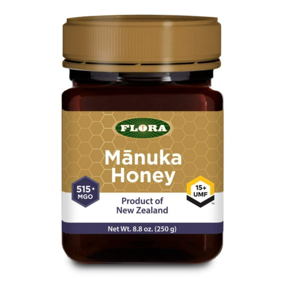 Flora - Mānuka Honey MGO 515+/15+ UMF, New Zealand Honey, 100% Traceable MGO,Natural Healing, Sore Throat Relief, Aids Digestion, 8.8-oz. Jar