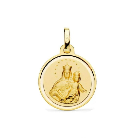 18K Solid Yellow Gold Mary Help of Christians Medal "Maria Auxiliadora" 16mm