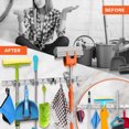thumbnail image 4 of Kogiio Mop and Broom Rack Wall Mounted Metal Storage Rack Tool for Kitchen Closet Garage Garden Broom Organizer Wall Mounted 4 Card Slots 5 Hooks Silver, 4 of 6