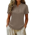 thumbnail image 2 of TGSLY Women's Henley Shirts Half Lightweight Button Down Solid Color Golf Tee Tops Dressy Short Sleeve Blouses with Contrast Stitch Trim XXL, 2 of 7