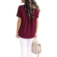 thumbnail image 5 of Women's V-neck T-shirt Short-sleeved Summer Top Casual Chiffon Solid Color Stitching, 5 of 5