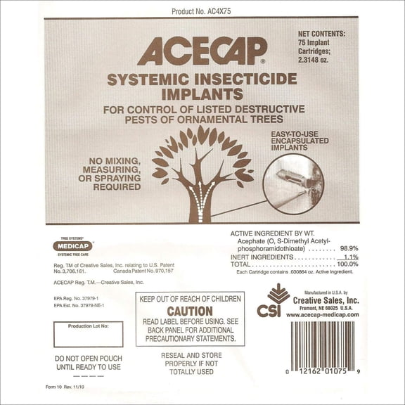 Acecap 75-Pack Systemic Insecticide Tree Implants for Control of Tree Pests, 3/8-Inch