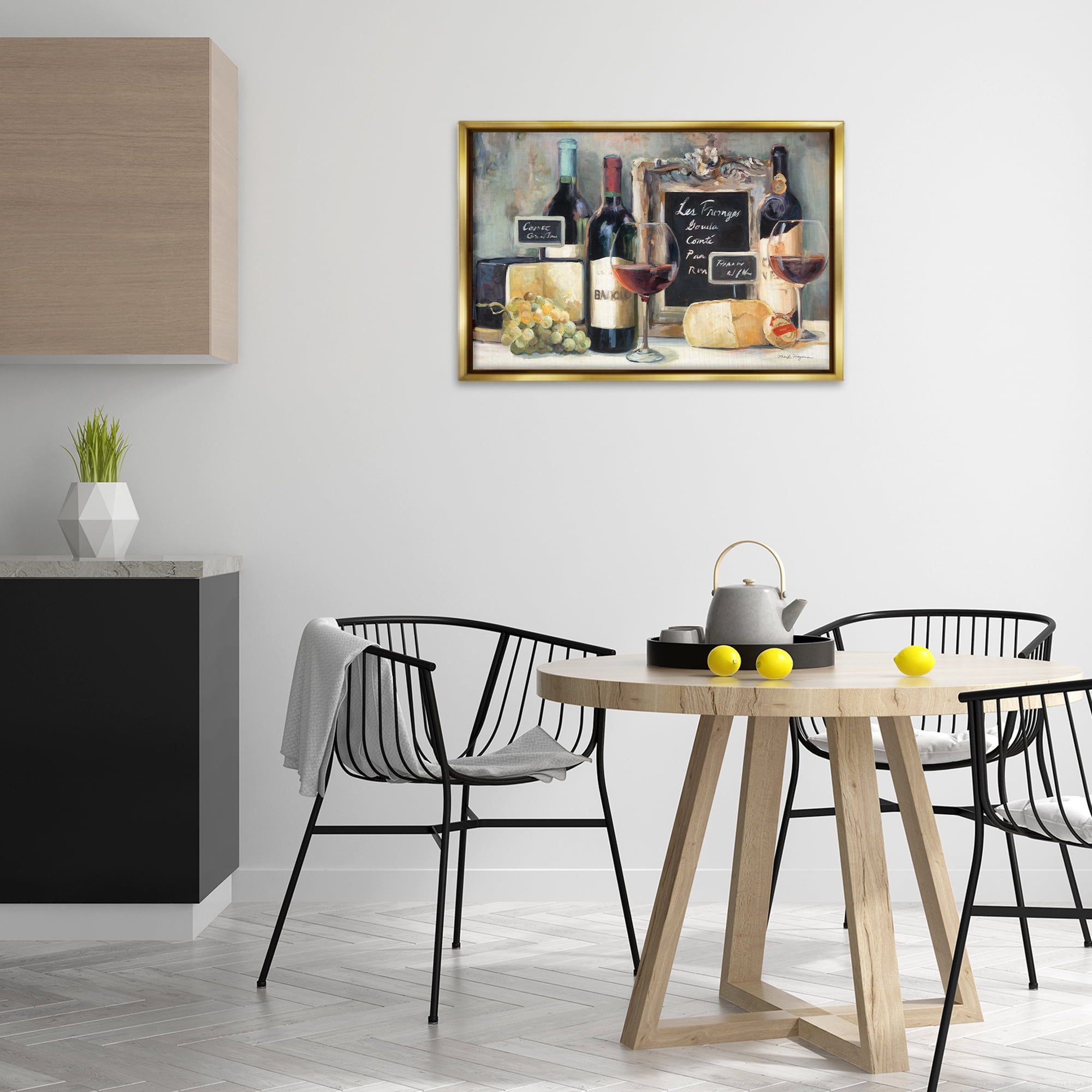 Stupell Industries Parisian Wine & Cheese Food & Beverage Painting Gold Floater Framed Canvas Art Print Wall Art, 31 x 21