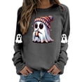 thumbnail image 3 of WEIWEN Halloween Sweatshirts for Women Cute Ghost Drinking Coffee Sweaters Pumpkin Printed Fall Outfits for Women Long Sleeve Shirts Women's Clothing Womens Tops Grey, XL, 3 of 5