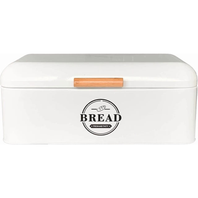 Large Bread Box with Lid Farmhouse Bread Box Bread Storage Container White Metal Bread Bin for Kitchen Countertop and Room Decor