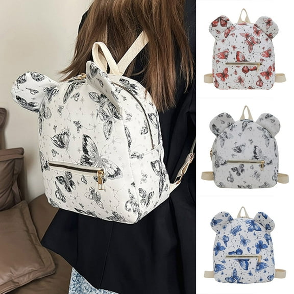 Faraee Women Fashion Small Backpack Animal Ears Mini Shoulder Daypack Top Handle Satchel Handbag Black