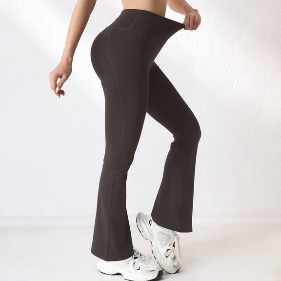 Womens Flare Leggings No Front Seam Flare Yoga Pants with Tummy Control Crossover High Waist Brown XL
