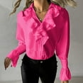 thumbnail image 2 of Summer Tops, Women'S Tops, Trendy Women Casual Long Sleeve V Neck Shirt Slim Fit Solid Button Ruffled Top for Everyday Wear, 2 of 5