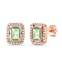 Gem Stone King 3.48 Ct Emerald Cut Green Prasiolite 18K Rose Gold Plated Silver Earrings