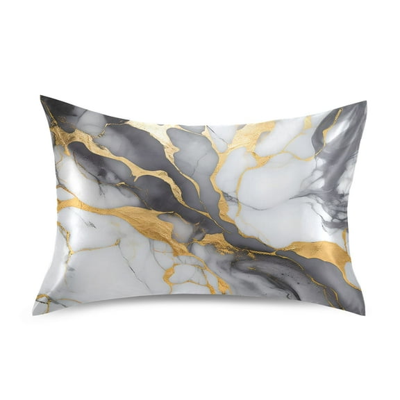 JSTEL Black & Gold Marble Modern Satin Pillowcase Standard Size Pillow Cases Envelope Closure Bed Pillow Cover, 20 x 26 inch