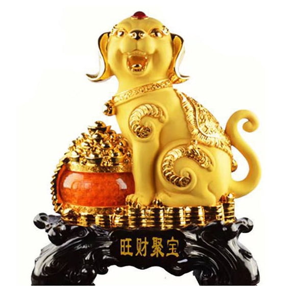 18-Inch Big Golden Dog Statue Holding Wealthy Pot