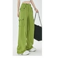 thumbnail image 5 of Olyvenn Stylish Girls & Women's Parachute Pants Elastic High Waist Wide Leg Drawstring Y2K Cargo Trousers with Pockets Green S, 5 of 5