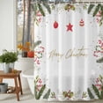 thumbnail image 4 of Christmas Shower Curtain, Winter Pine Needle Branches Berry Star Ball Waterproof Fabric Shower Curtains with 12 Hooks, Bathroom Curtain Set for Bathroom Accessories Decor, 60 x 72 Inches, 4 of 9