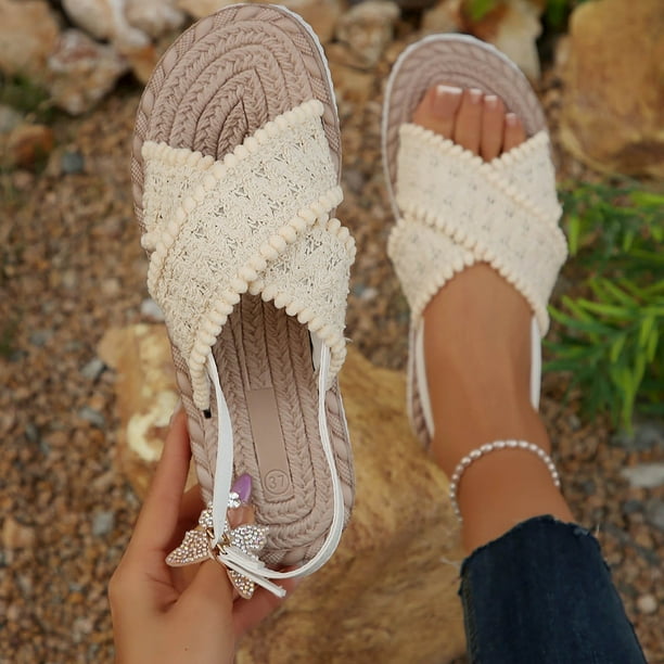 MKLEKYY Sandalias de Mujer para Playa, Sandalias de Tela de Verano A La Moda Con Punta Abierta para Mujer, Zapatos Casuales y Cómodos