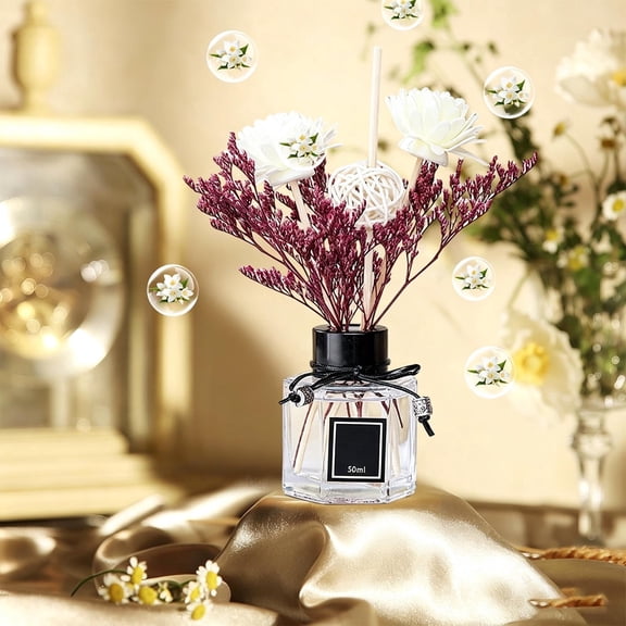 50ml Glass Flower Oil Diffuser for Home Decor, Long Lasting Scent Diffuser for Bathroom & Living Room, Elegant Perfume Diffuser to Freshen Air, Stylish Aromatherapy Ornament for Home, A