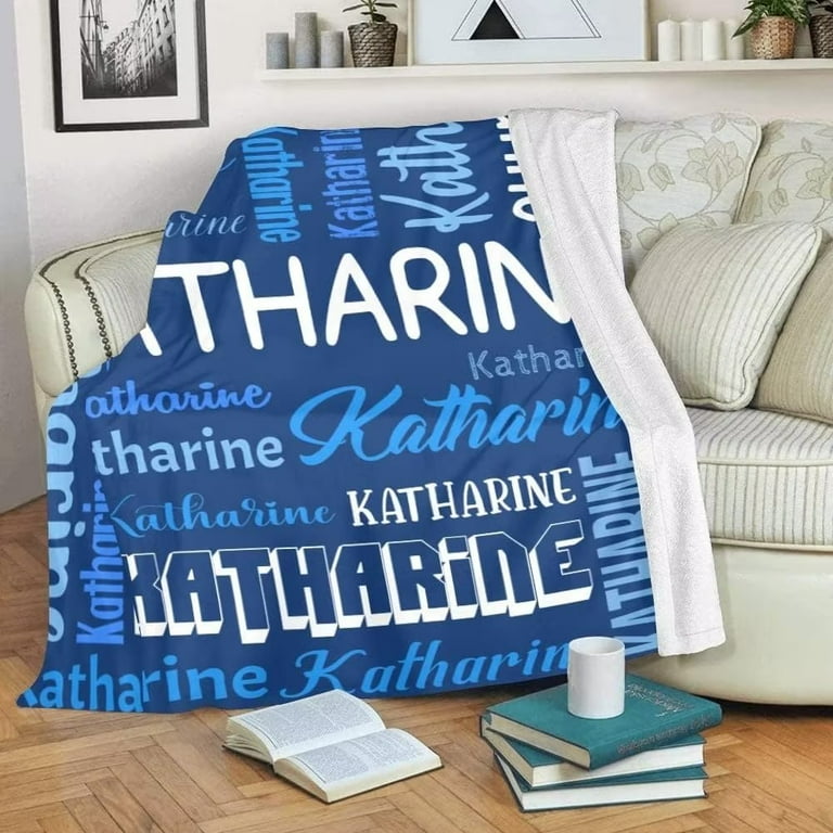 AISENIN Custom Blue Monogrammed Blankets Personalized Blankets with Name Custom Blanket for Adult Kids Baby Customized Blanket Gifts for Women Men