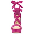 thumbnail image 6 of BLISSFUL STEP Women's Lace Up Platform Block Heel Sandals Hot Pink 7, 6 of 8