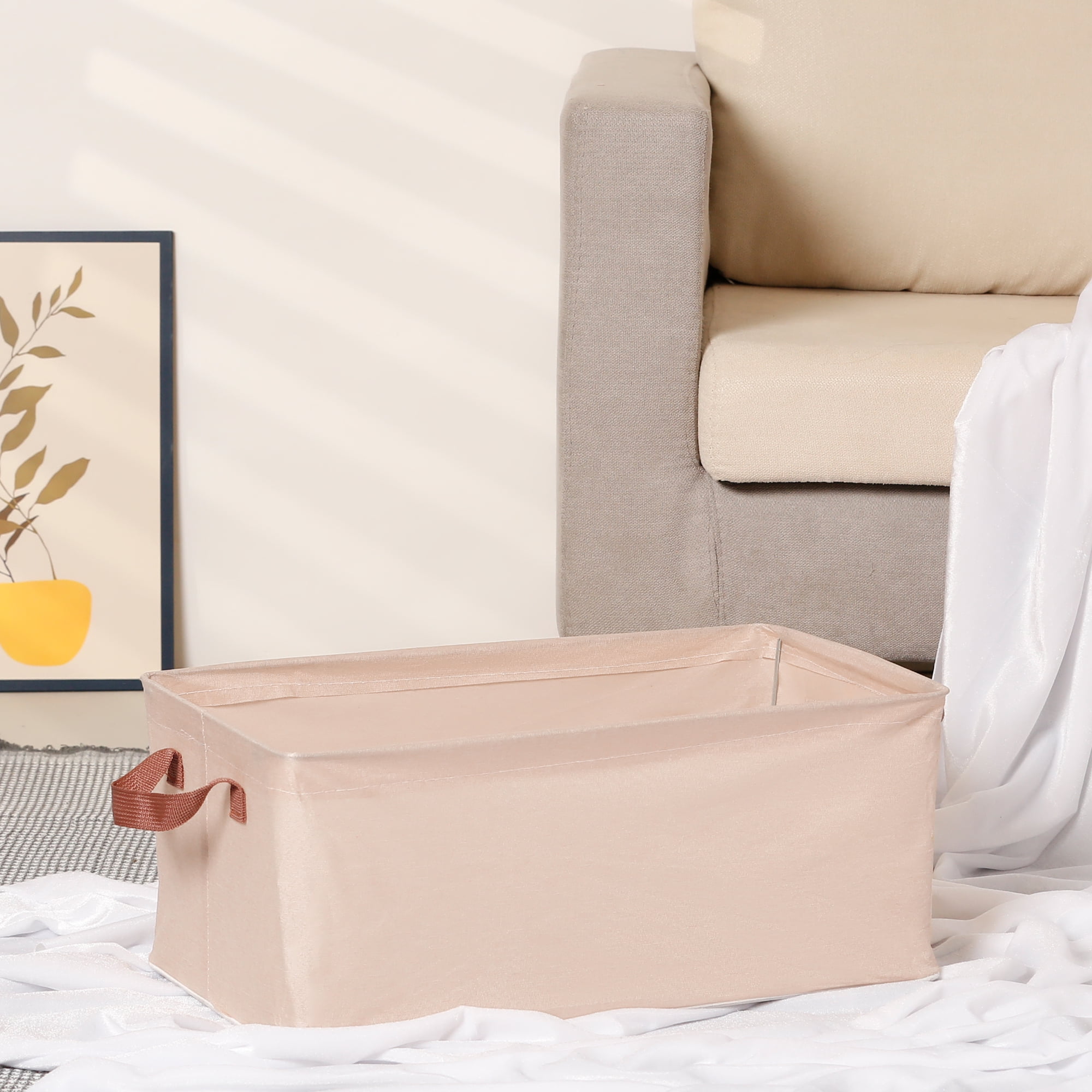 Unique Bargains Fabric Storage Bin with Handles, Collapsible Basket Beige 19*11*8in