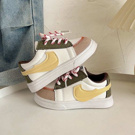 HTHLVMD Children's Outdoor Play Sneakers, Girls Fashion Casual Shoes, Kids Girls Casual Sneakers, Kids Girls Casual Sneakers Lace Up Color Block Low Top Daily Walking Shoes, Yellow 24/5.5C
