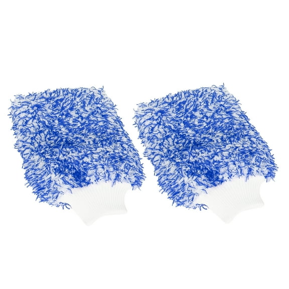 Unique Bargains Pair Blue Coral Fleece Car Wash Mitt Microfiber Glove Double Sided Dirt Washing Tool Absorbent