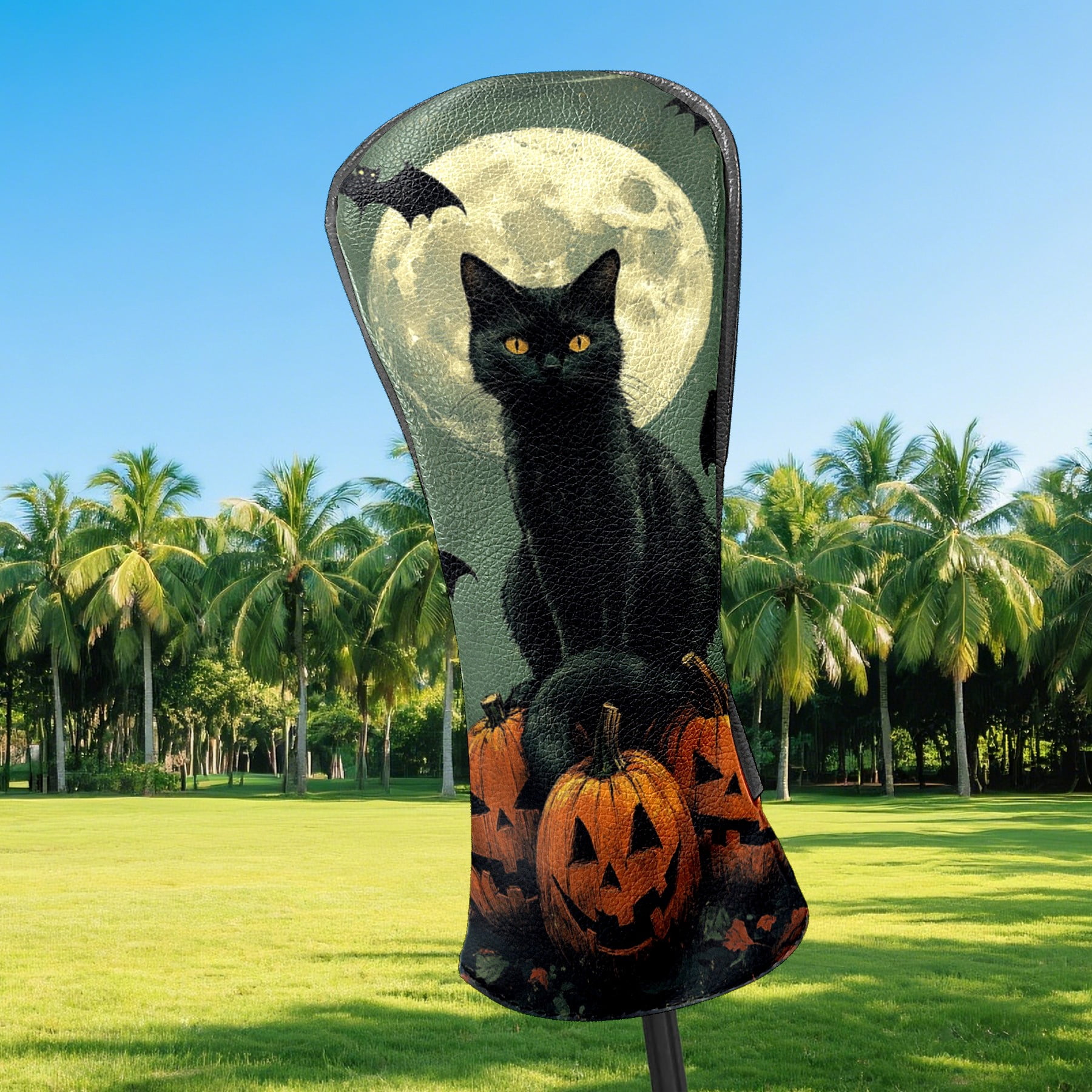 Golf Club Covers PU Leather Waterproof Head Covers for Fairway Woods Hybrids Cat In The Night