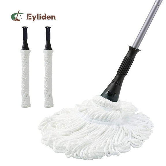 Eyliden Cotton Twist Mop for Floor Cleaning with 2 Reusable Heads, 57.5 inch Silver Long Handle, White Color