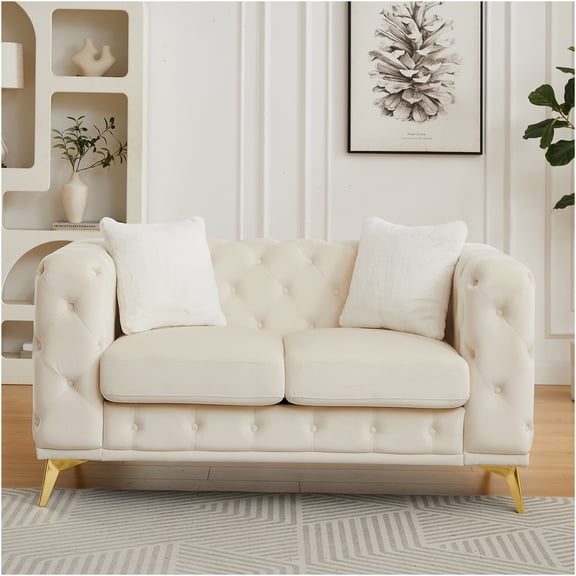 JERFIT 61" Modern Chesterfield Sofa with Tufted Button Design, Velvet Upholstery, Foam & Spring Cushions, Sturdy Metal Legs for Living Room