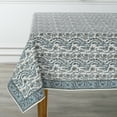 thumbnail image 6 of Ridhi -Baby Blue Eyes Artichoke Green 60x90 Inch rectangle 100% Cotton indian block print tablecloth, 6 of 7