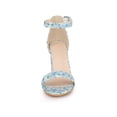 thumbnail image 6 of BLISSFUL STEP Women's Shoes Flower Print Open Toe Block High Heels Summer Sandals Blue 8, 6 of 8