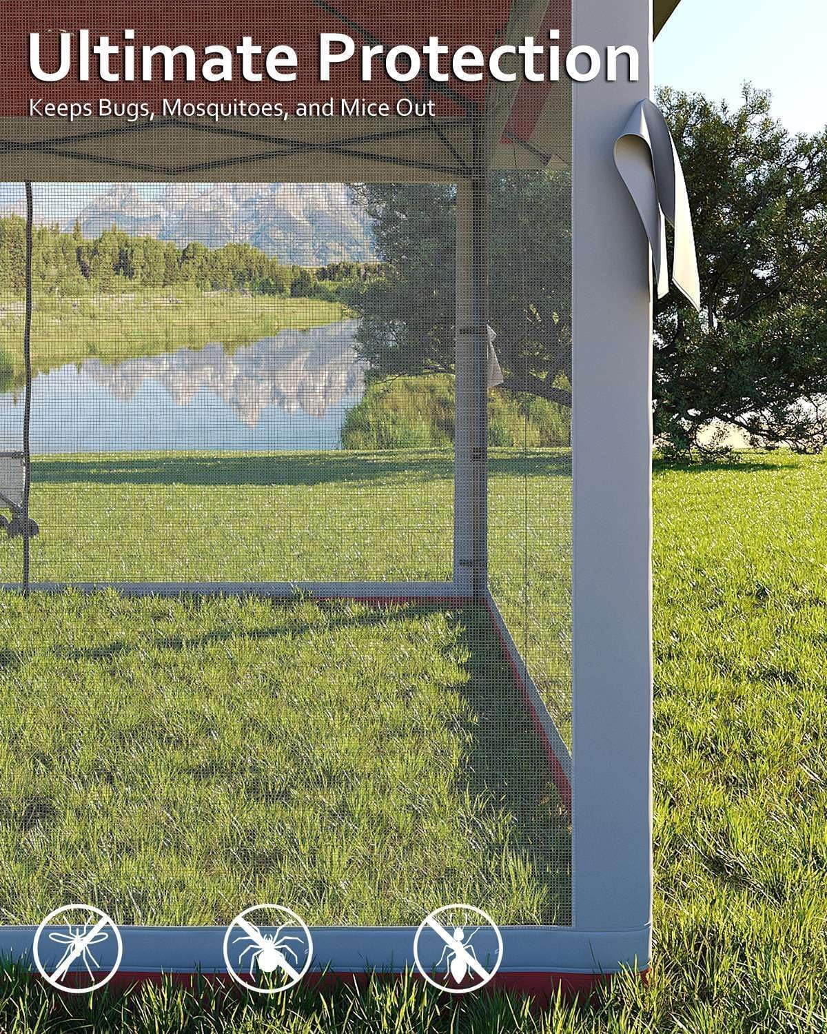 12x12 Gazebo,Outdoor Canopy Tent,Outdoor Gazebo with 4 Sandbags,Double Tiers,Screened Shelter with Netting for Patio Garden Backyard Party Camping
