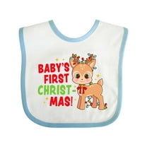 Inktastic Baby's 1st Christmas with Cute Reindeer in Colorful Lights Boys or Girls Baby Bib