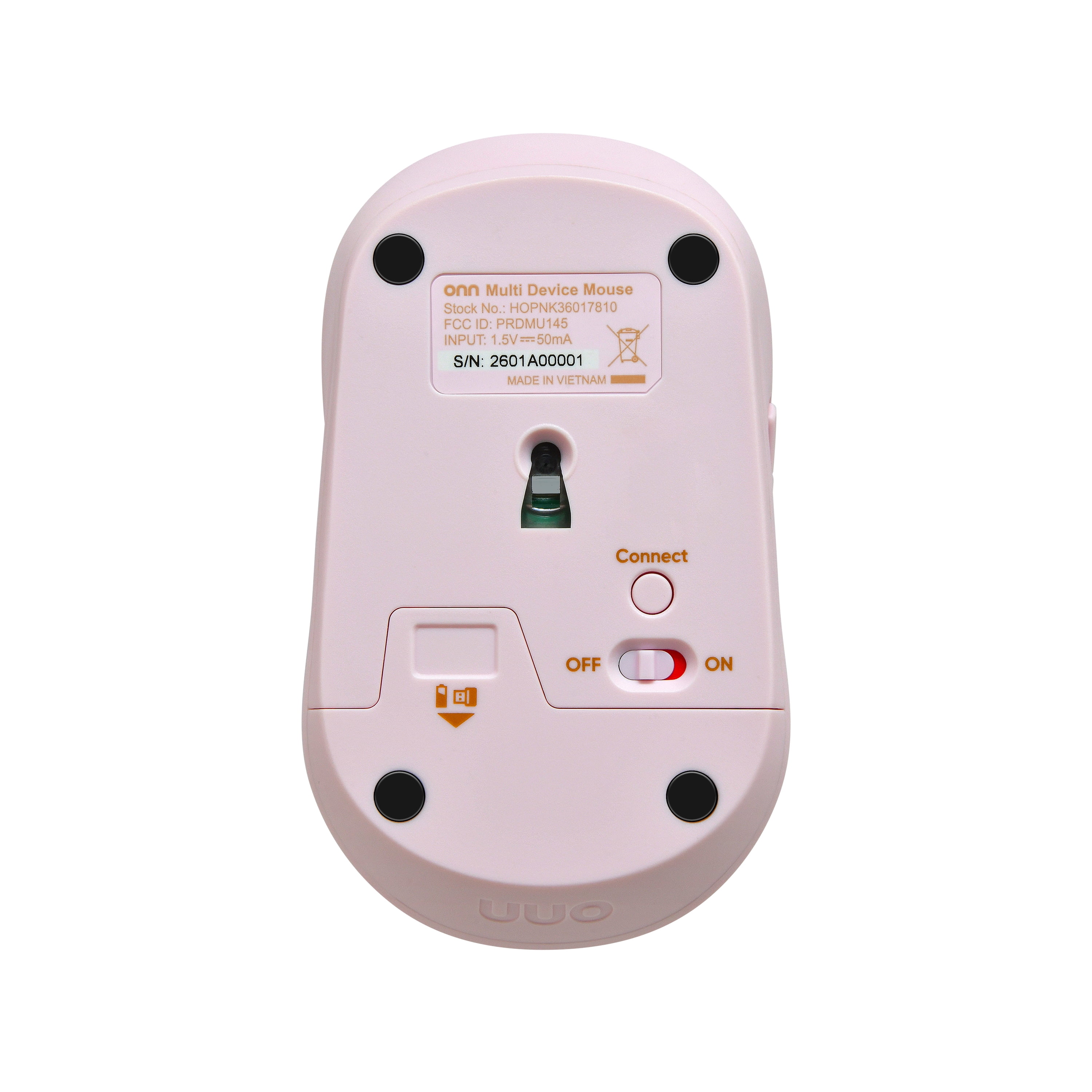 Onn Silent Wireless 5-Button Mouse with 1600 DPI, USB Nano Receiver, Pink