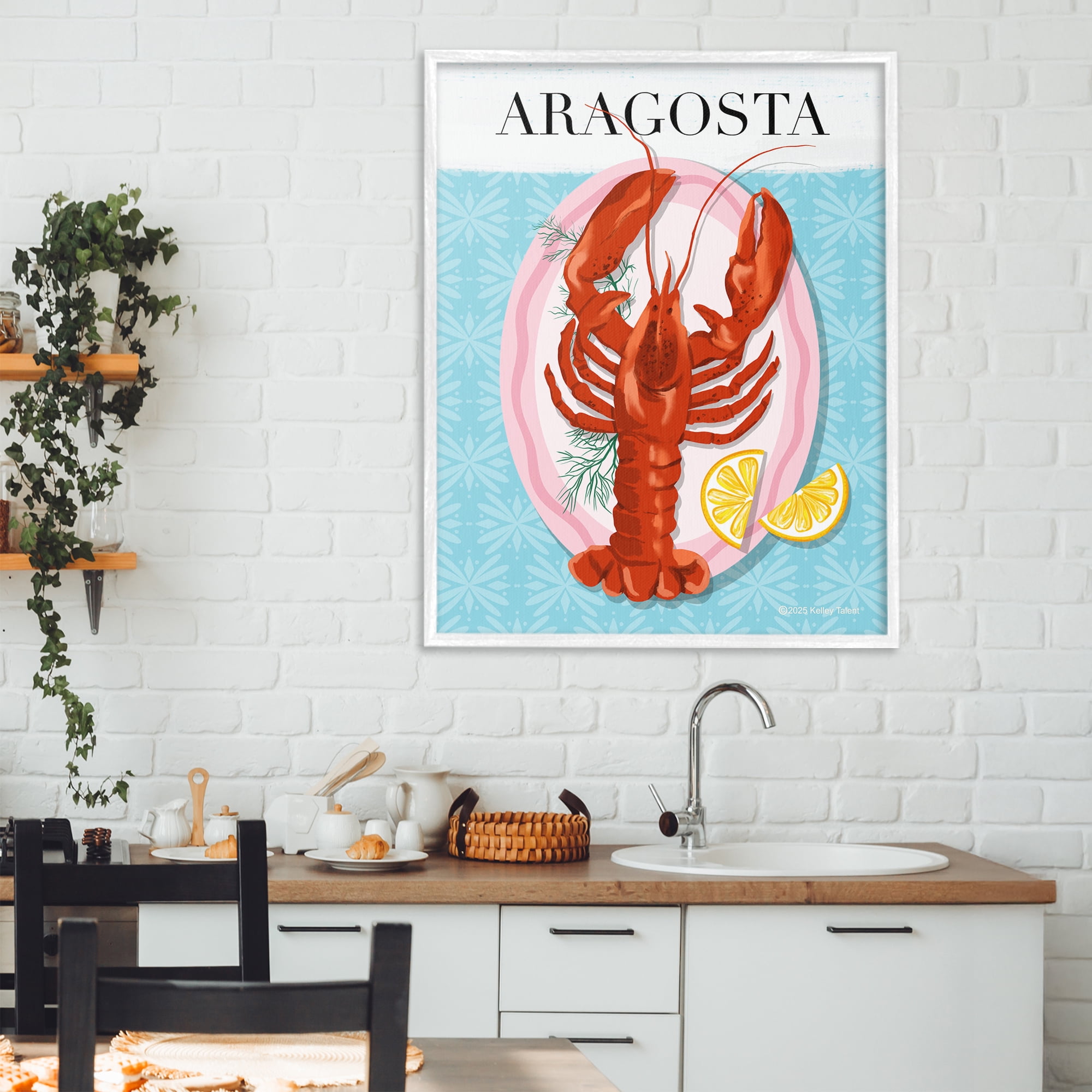 Stupell Industries Aragosta Lobster Dish White Framed Giclee Art, design by Kelley Talent