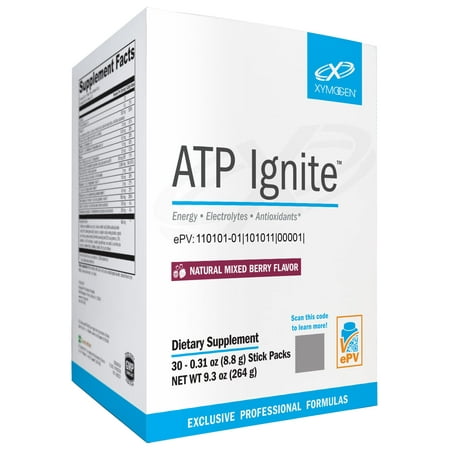XYMOGEN ATP Ignite - Supports Hydration & Long Lasting Energy - Vitamin C & B-Complex, Aminos & 95 mg Caffeine - Vegan, Gluten-Free & Non-GMO - Mixed Berry - 30 Servings