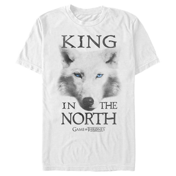 Men's Game of Thrones King in the North Direwolf  Graphic Tee White 2X Large