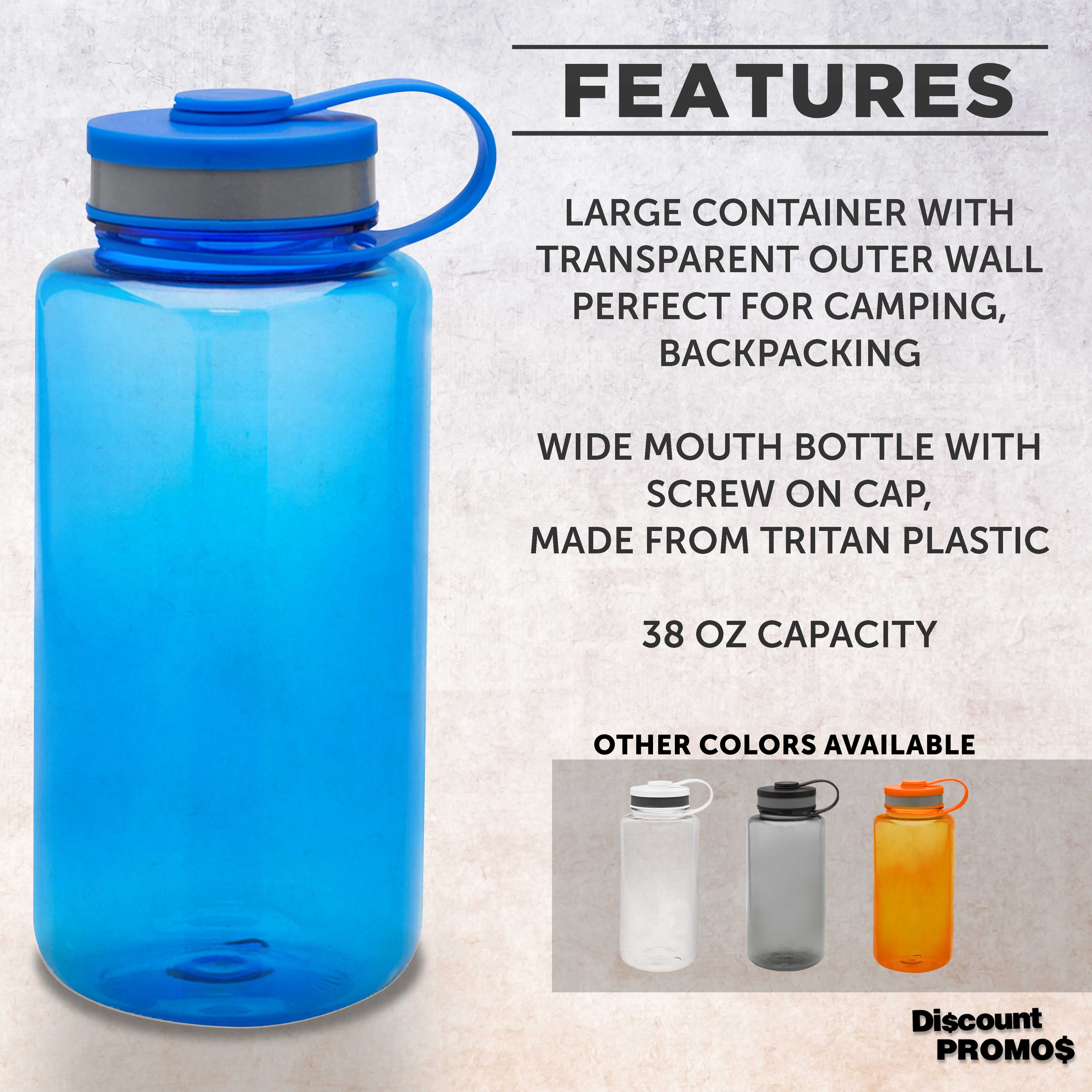 Plastic Sports Water Bottles with Flip Lid 38 oz. Set of 10, Bulk Pack - Great for Gym, Hiking, Cycling, Camping, Backpacking, School - Blue