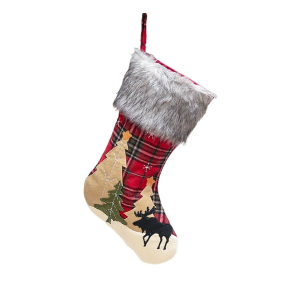 Bas de Noël avec Grandes Poignets en Peluche Chaussettes à Carreaux Sac Cadeau pour Arbre de Noël Décoration Maison Bonne Année 2021