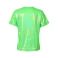 thumbnail image 2 of RUNQHUI Kids Girls Boys Shiny Metallic Short Sleeve Shirt T-shirt Sparkly Jazz Hip Hop Dance Top Fluorescent Green 180, 2 of 7