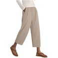 thumbnail image 4 of Women's Cotton Linen Casual Pants Summer Wide Leg Loose Ruffle High Waist Cropped Drawstring Palazzo Flowy Trousers with Pockets Khaki XL(XL), 4 of 6