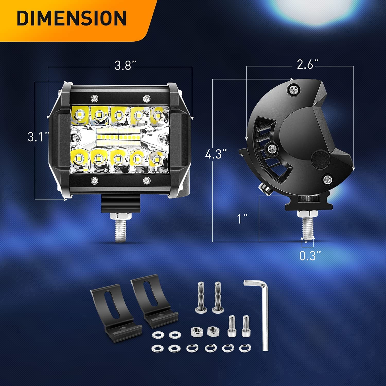Waywe 12inch 300W Led Light Bar 2PCS 4inch 60W LED Pods Led Driving Fog Lights with 16AWG Off Road Wiring Harness-3 Leads for Truck Golf Cart SUV ATV UTV Boat
