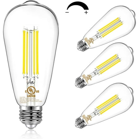 4 Pack Vintage LED Edison Bulbs, E26 LED Bulb 60W Equivalent, Dimmable LED Light Bulbs, 8W High Brightness 800 LM Daylight 5000K, ST58 Antique Filament Bulbs, Clear Glass Style for Home